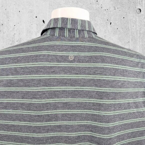 Lululemon Polo Shirt Size Large Stripe Blue & Green - Picture 4 of 4